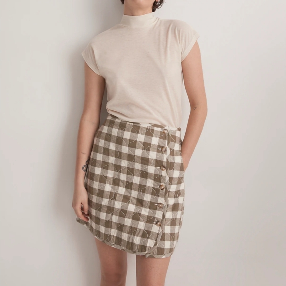 Madewell Quiltes Flannel Gingham Mini Skirt 8 NWT